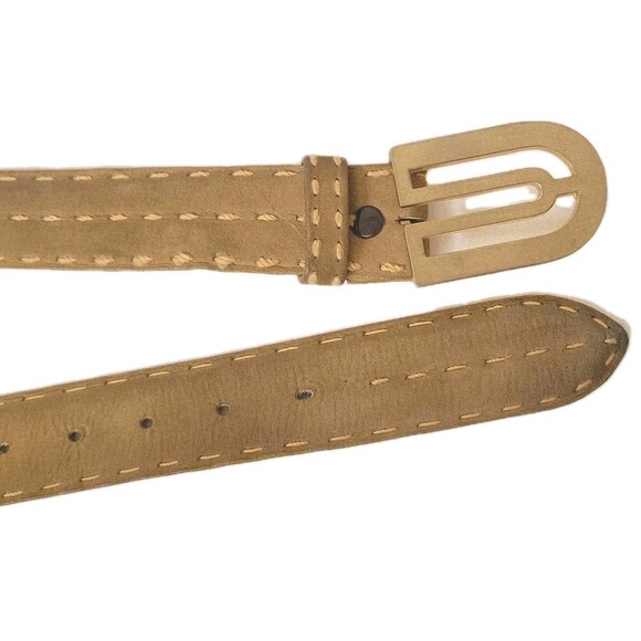 Paris Suede Leather Belt 46” Top Grain Cowhide Tan Minimalist Gold Buckle main image 8
